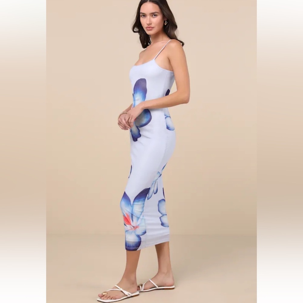 Graciela Periwinkle Floral Mesh Bodycon Midi Dress - Picture 4 of 4